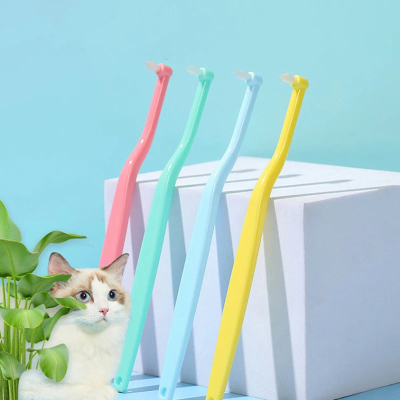 Pet Toothbrush Set for Dogs & Cats - Small Head Soft Bristle Brush for Easy Teeth Cleaning & Fresh Breath
