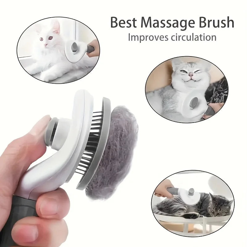 Self-Cleaning Slicker Brush for Dogs & Cats - One-Click Hair Removal Comb for Effortless Grooming
