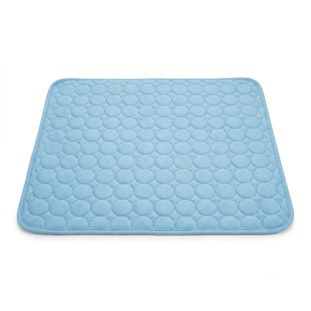 Self-cooling ice silk dog and cat mat laid flat on a white background
