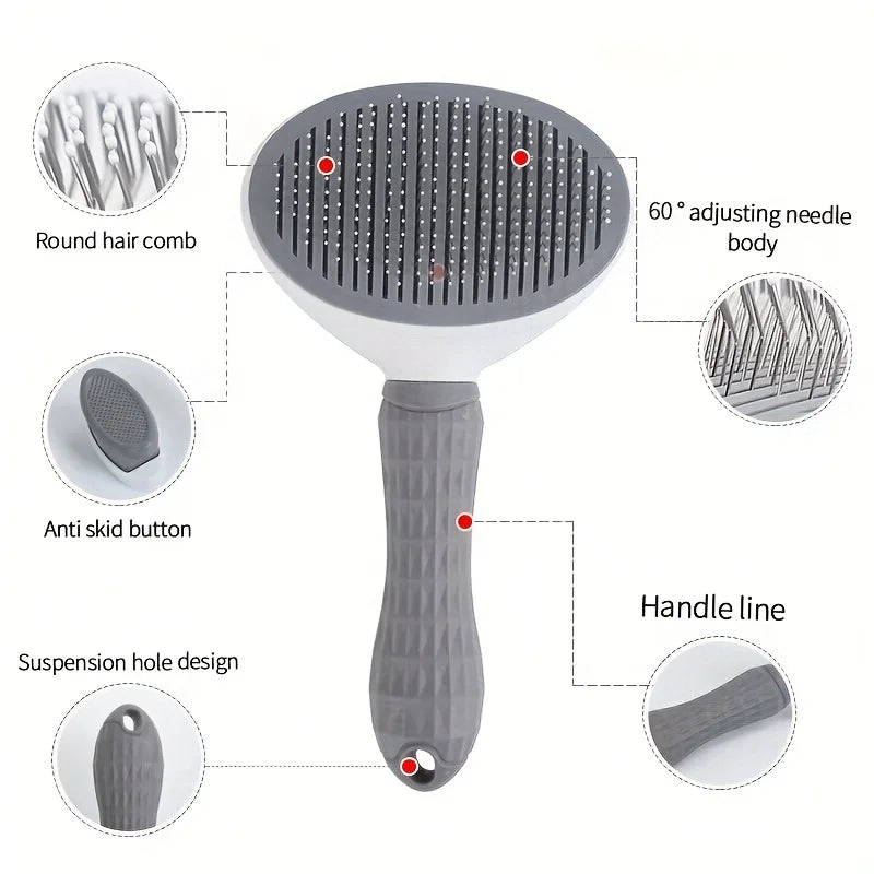 Self-Cleaning Slicker Brush for Dogs & Cats - One-Click Hair Removal Comb for Effortless Grooming
