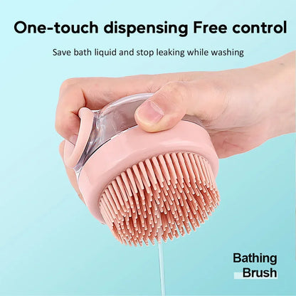 Silicone Dog Bath Brush with Shampoo Dispenser – Gentle Grooming & Massage Brush for Dogs & Cats