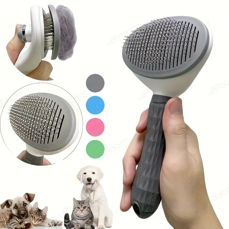 Self-Cleaning Slicker Brush for Dogs & Cats - One-Click Hair Removal Comb for Effortless Grooming