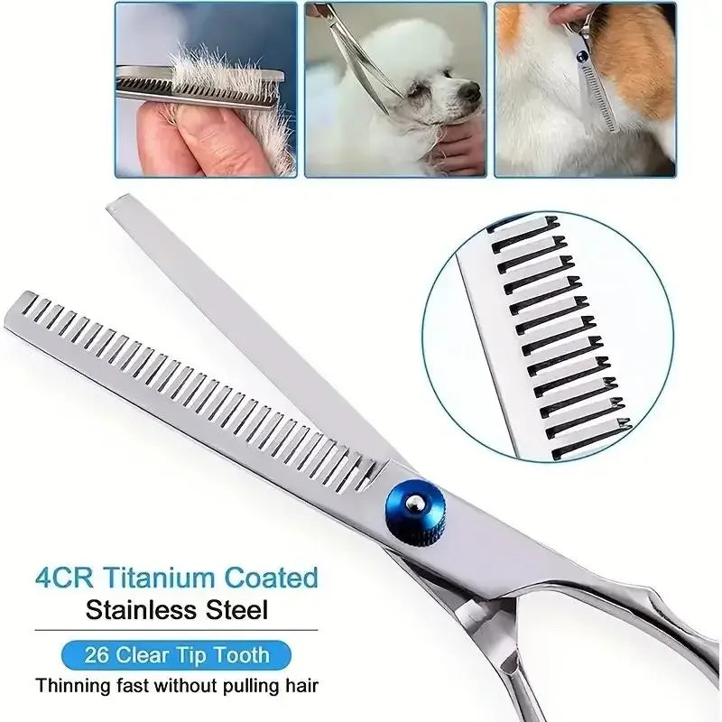 Professional Pet Grooming Scissors - Stainless Steel Safety-Tip Shears for Dogs & Cats, Ambidextrous Design