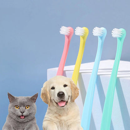 Pet Toothbrush Set for Dogs & Cats - Small Head Soft Bristle Brush for Easy Teeth Cleaning & Fresh Breath