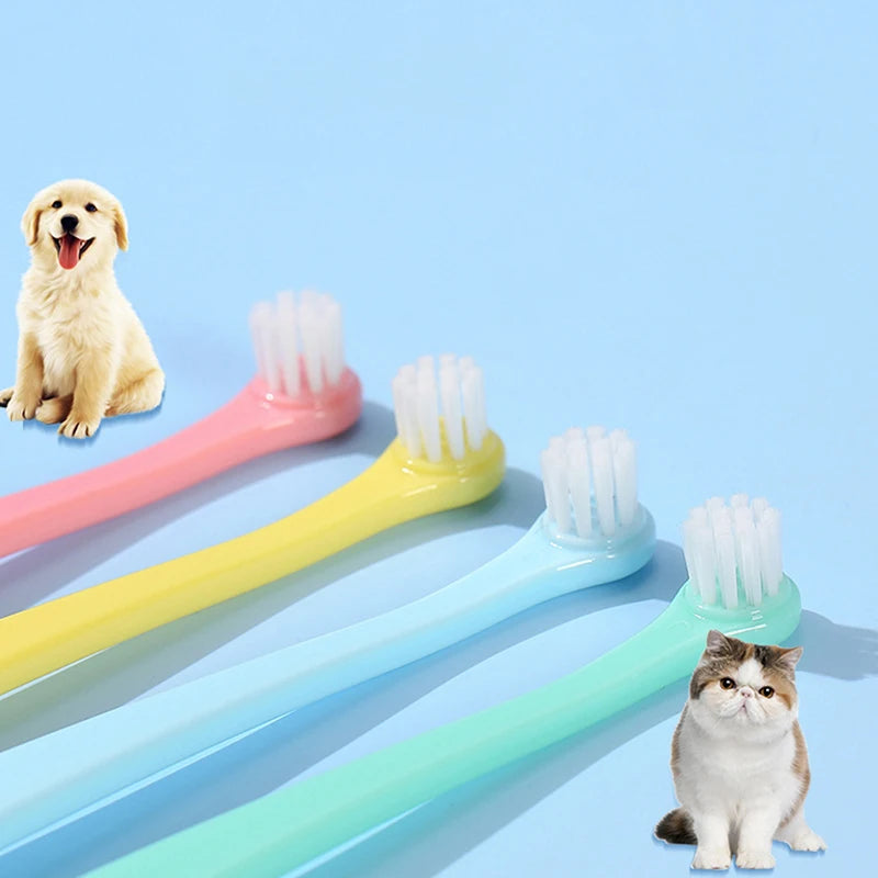 Pet Toothbrush Set for Dogs & Cats - Small Head Soft Bristle Brush for Easy Teeth Cleaning & Fresh Breath