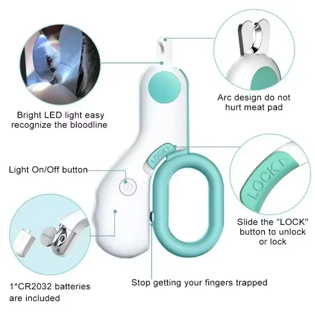 LED Pet Nail Clipper with Safety Lock & Light - Professional Claw Trimmer for Dogs, Cats & Small Animals