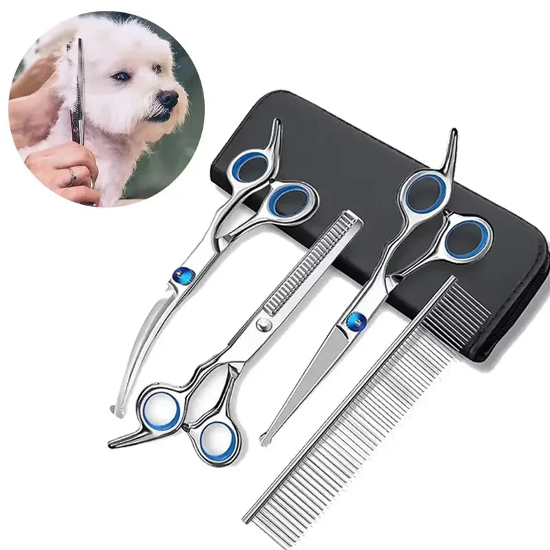 Professional Pet Grooming Scissors - Stainless Steel Safety-Tip Shears for Dogs & Cats, Ambidextrous Design