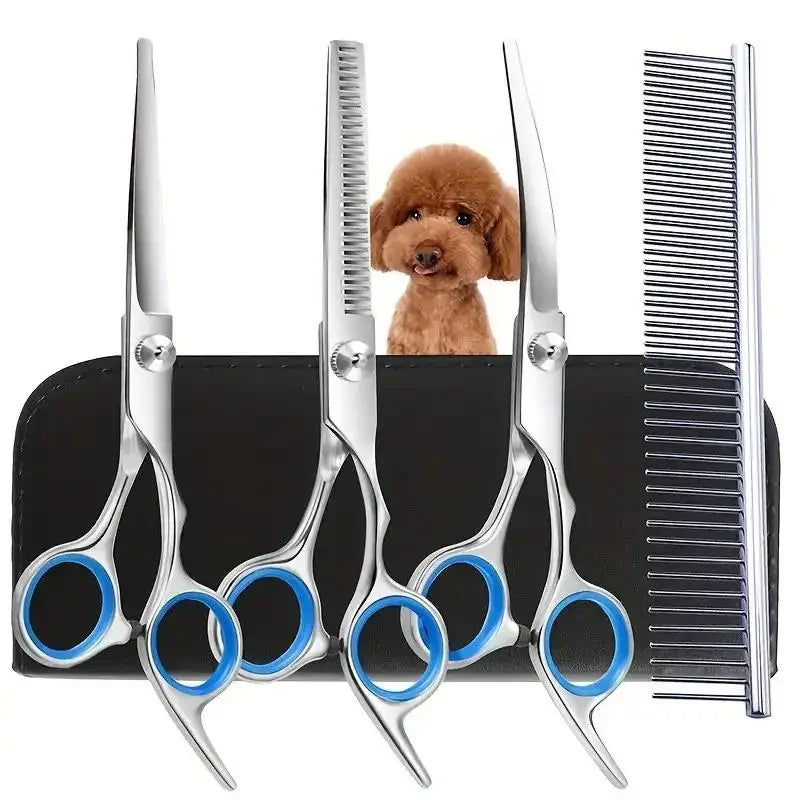 Professional Pet Grooming Scissors - Stainless Steel Safety-Tip Shears for Dogs & Cats, Ambidextrous Design
