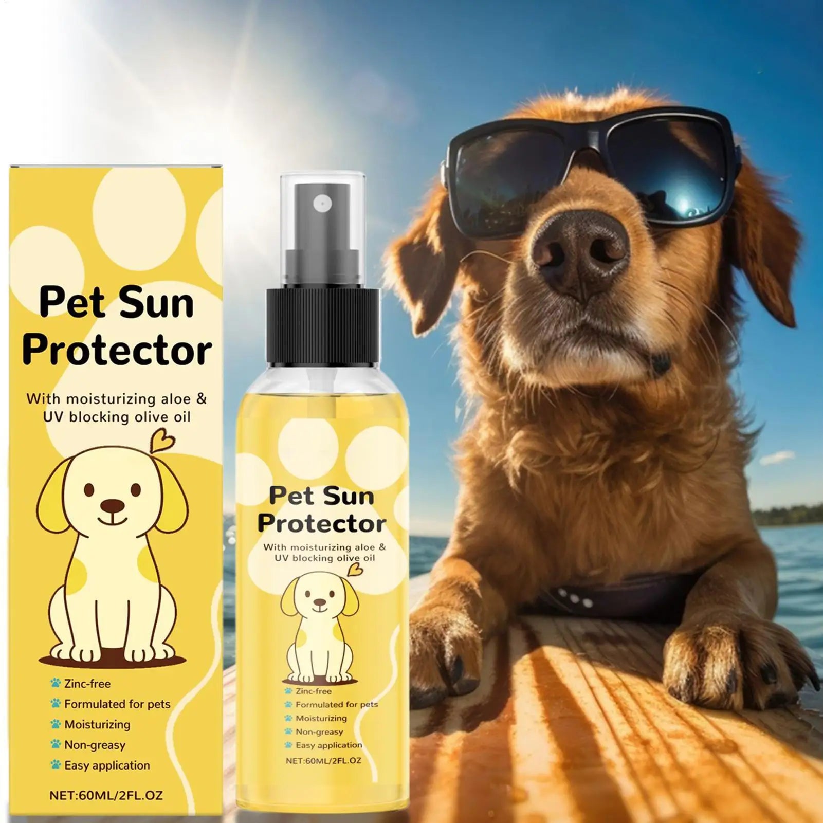 Pet Sunscreen for Dogs Moisturizing Sunblock Spray UV Protection for Hot Day Outdoor Activities like Hiking Trip Swimming Pool