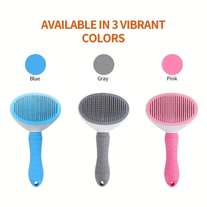Self-Cleaning Slicker Brush for Dogs & Cats - One-Click Hair Removal Comb for Effortless Grooming