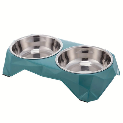 Stainless Steel Pet Double Bowl Upgraded Diamon Pattern Large Capacity Food Bowl for Dog Cat Non-Slip Pet Water Feeder Bowls